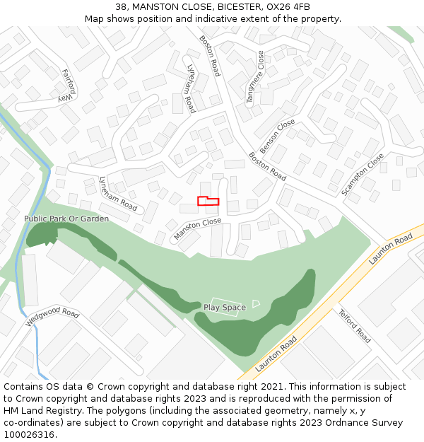38, MANSTON CLOSE, BICESTER, OX26 4FB: Location map and indicative extent of plot