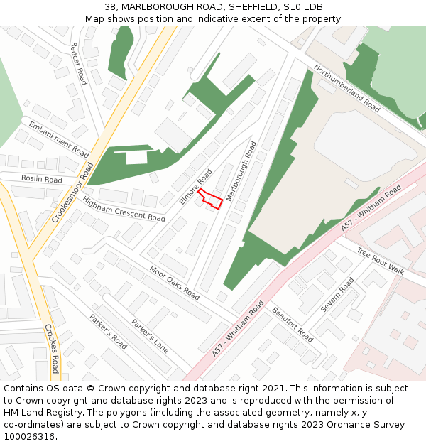 38, MARLBOROUGH ROAD, SHEFFIELD, S10 1DB: Location map and indicative extent of plot