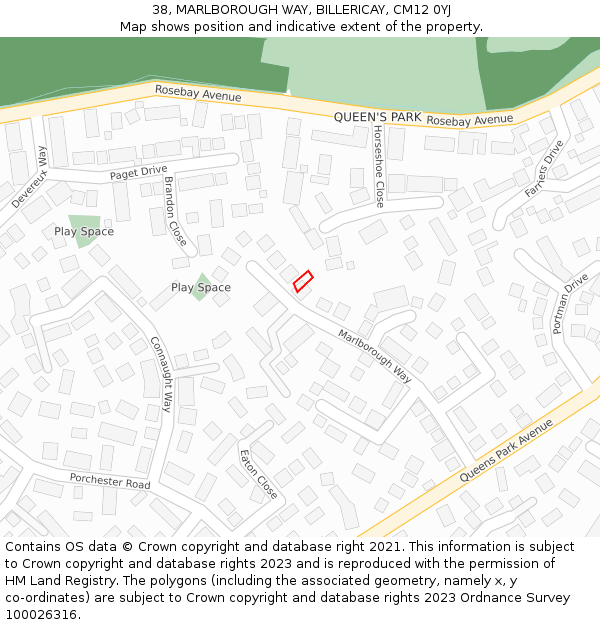 38, MARLBOROUGH WAY, BILLERICAY, CM12 0YJ: Location map and indicative extent of plot