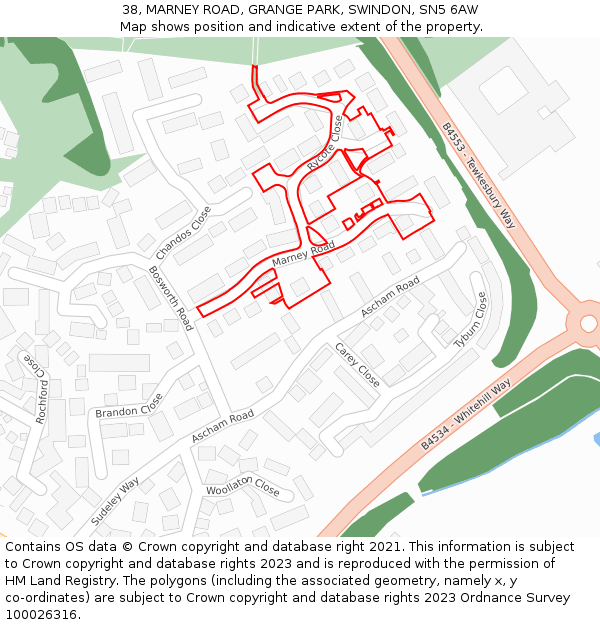 38, MARNEY ROAD, GRANGE PARK, SWINDON, SN5 6AW: Location map and indicative extent of plot