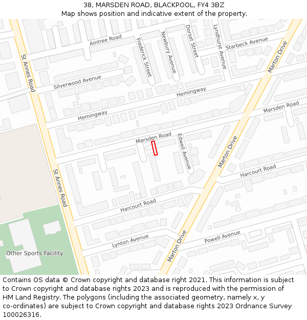 38, MARSDEN ROAD, BLACKPOOL, FY4 3BZ: Location map and indicative extent of plot