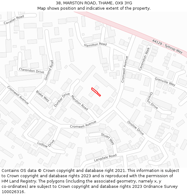 38, MARSTON ROAD, THAME, OX9 3YG: Location map and indicative extent of plot
