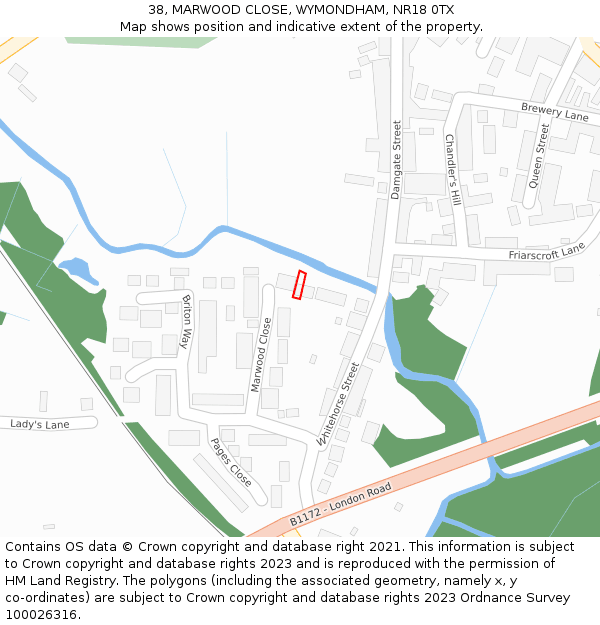 38, MARWOOD CLOSE, WYMONDHAM, NR18 0TX: Location map and indicative extent of plot