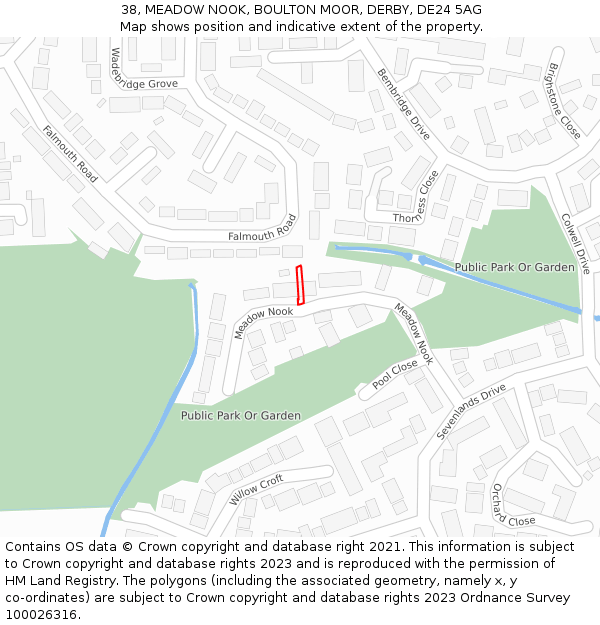 38, MEADOW NOOK, BOULTON MOOR, DERBY, DE24 5AG: Location map and indicative extent of plot