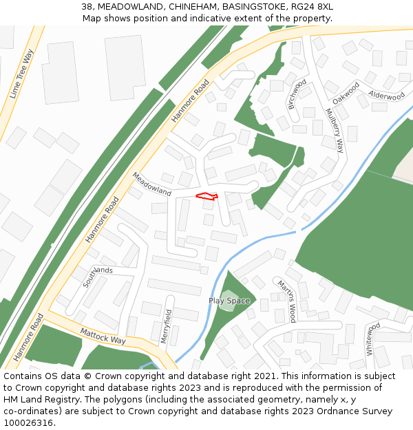 38, MEADOWLAND, CHINEHAM, BASINGSTOKE, RG24 8XL: Location map and indicative extent of plot