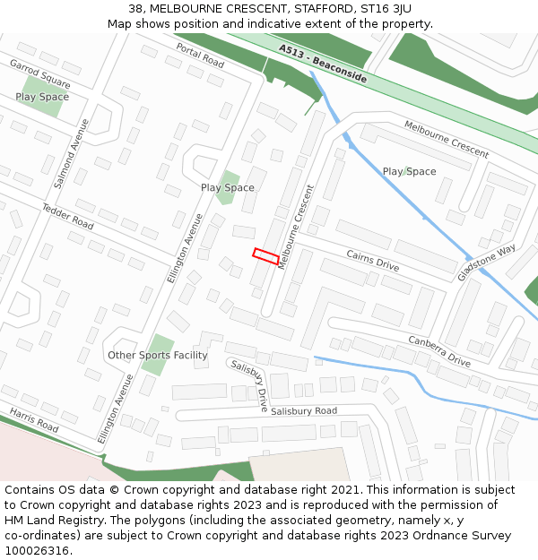 38, MELBOURNE CRESCENT, STAFFORD, ST16 3JU: Location map and indicative extent of plot