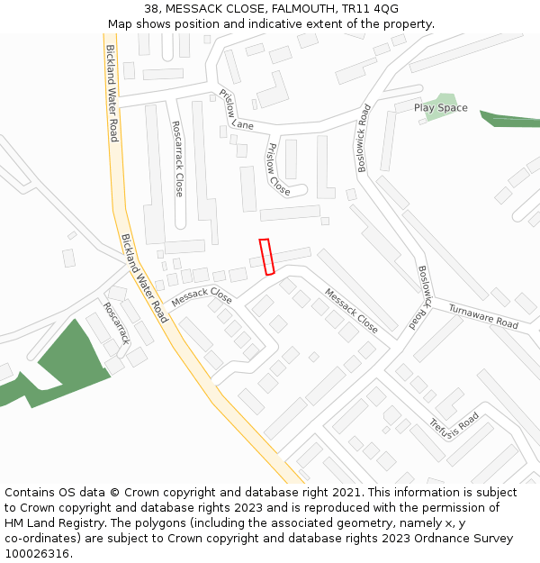 38, MESSACK CLOSE, FALMOUTH, TR11 4QG: Location map and indicative extent of plot