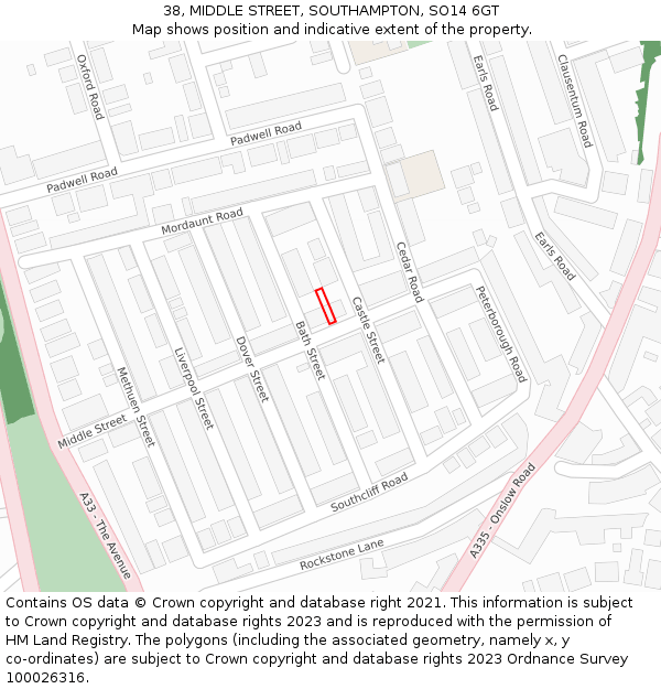 38, MIDDLE STREET, SOUTHAMPTON, SO14 6GT: Location map and indicative extent of plot