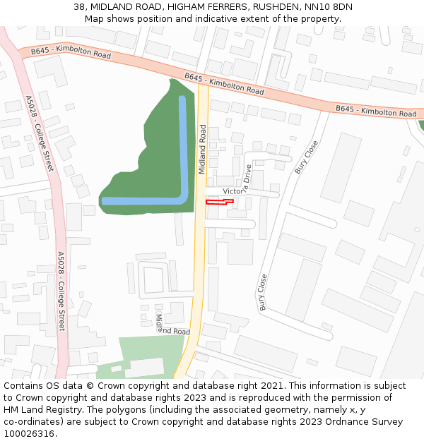 38, MIDLAND ROAD, HIGHAM FERRERS, RUSHDEN, NN10 8DN: Location map and indicative extent of plot