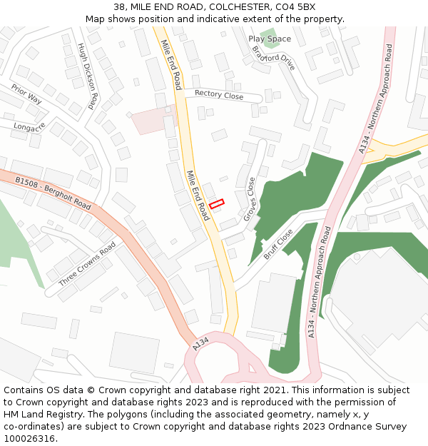 38, MILE END ROAD, COLCHESTER, CO4 5BX: Location map and indicative extent of plot