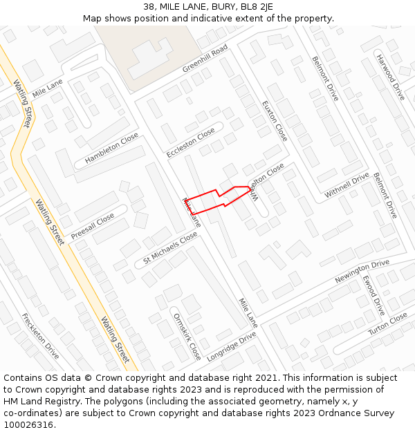 38, MILE LANE, BURY, BL8 2JE: Location map and indicative extent of plot