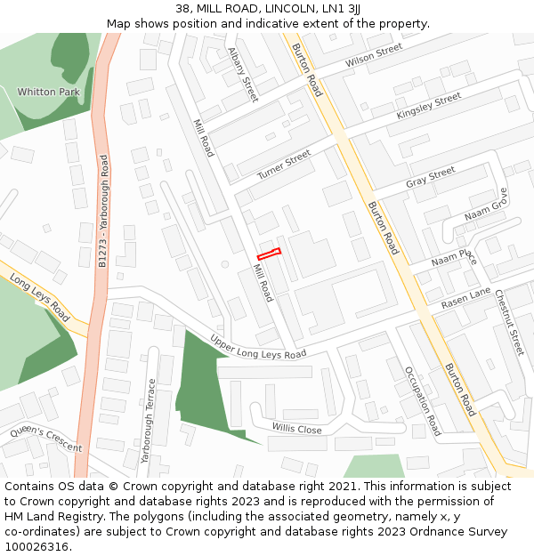 38, MILL ROAD, LINCOLN, LN1 3JJ: Location map and indicative extent of plot
