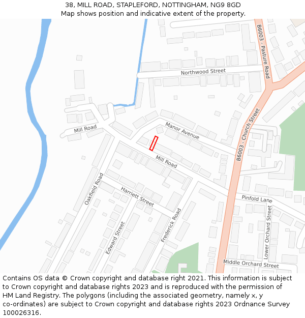 38, MILL ROAD, STAPLEFORD, NOTTINGHAM, NG9 8GD: Location map and indicative extent of plot