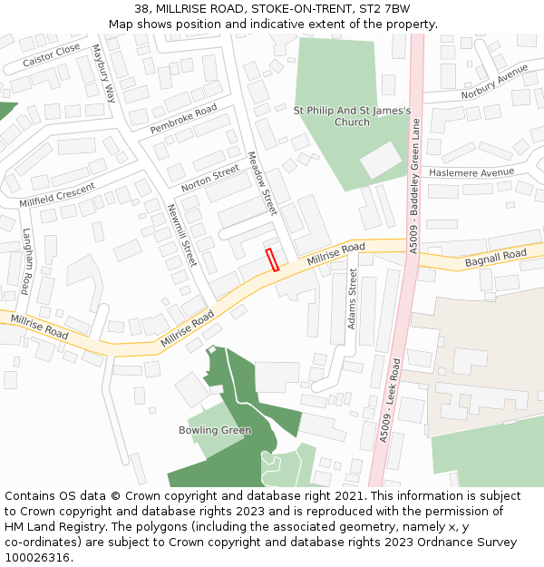38, MILLRISE ROAD, STOKE-ON-TRENT, ST2 7BW: Location map and indicative extent of plot