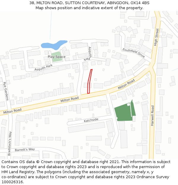 38, MILTON ROAD, SUTTON COURTENAY, ABINGDON, OX14 4BS: Location map and indicative extent of plot
