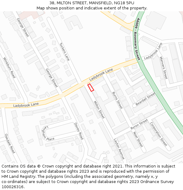 38, MILTON STREET, MANSFIELD, NG18 5PU: Location map and indicative extent of plot
