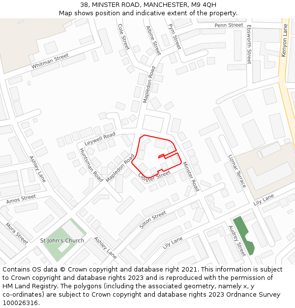 38, MINSTER ROAD, MANCHESTER, M9 4QH: Location map and indicative extent of plot