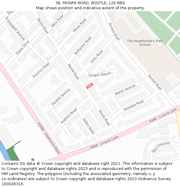 38, MONFA ROAD, BOOTLE, L20 6BQ: Location map and indicative extent of plot