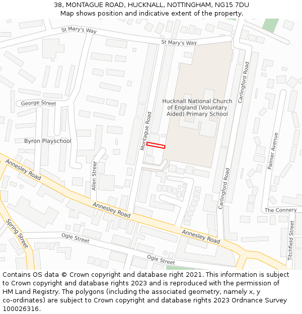38, MONTAGUE ROAD, HUCKNALL, NOTTINGHAM, NG15 7DU: Location map and indicative extent of plot