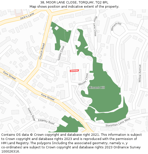 38, MOOR LANE CLOSE, TORQUAY, TQ2 8PL: Location map and indicative extent of plot
