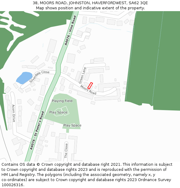 38, MOORS ROAD, JOHNSTON, HAVERFORDWEST, SA62 3QE: Location map and indicative extent of plot