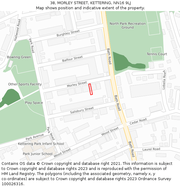 38, MORLEY STREET, KETTERING, NN16 9LJ: Location map and indicative extent of plot