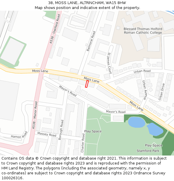 38, MOSS LANE, ALTRINCHAM, WA15 8HW: Location map and indicative extent of plot