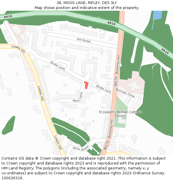 38, MOSS LANE, RIPLEY, DE5 3LY: Location map and indicative extent of plot