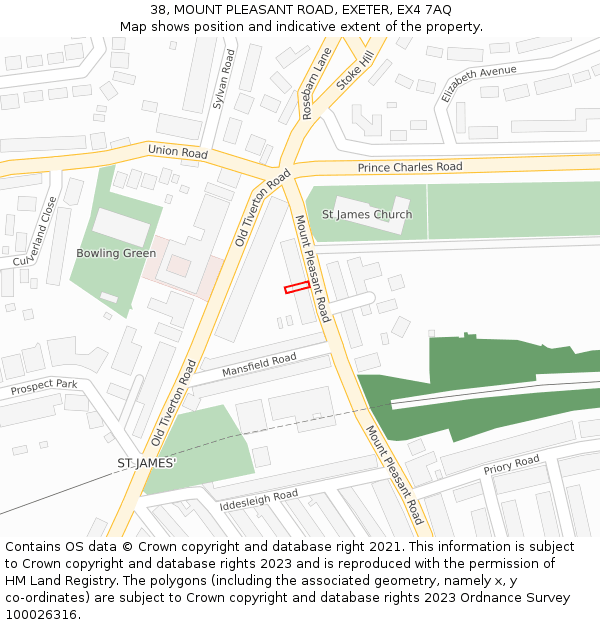 38, MOUNT PLEASANT ROAD, EXETER, EX4 7AQ: Location map and indicative extent of plot