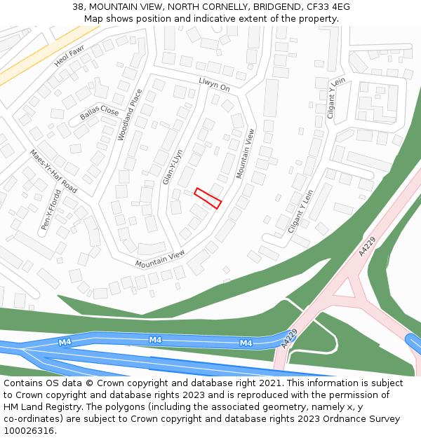 38, MOUNTAIN VIEW, NORTH CORNELLY, BRIDGEND, CF33 4EG: Location map and indicative extent of plot