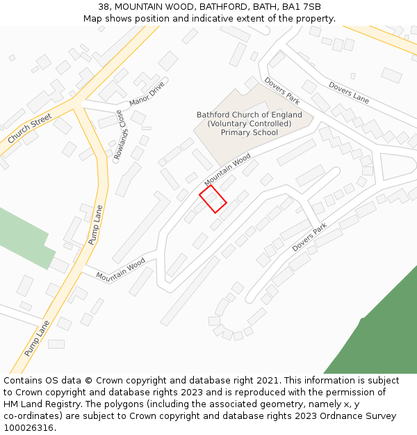 38, MOUNTAIN WOOD, BATHFORD, BATH, BA1 7SB: Location map and indicative extent of plot