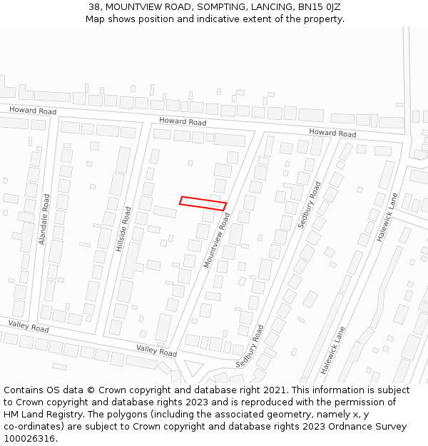 38, MOUNTVIEW ROAD, SOMPTING, LANCING, BN15 0JZ: Location map and indicative extent of plot