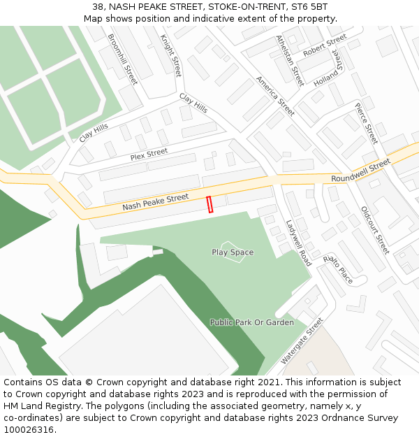 38, NASH PEAKE STREET, STOKE-ON-TRENT, ST6 5BT: Location map and indicative extent of plot