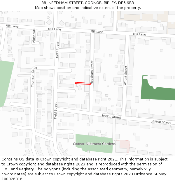 38, NEEDHAM STREET, CODNOR, RIPLEY, DE5 9RR: Location map and indicative extent of plot