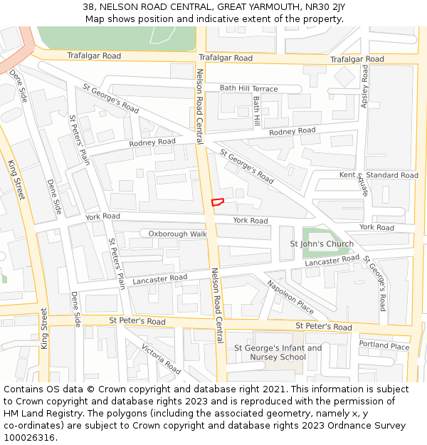 38, NELSON ROAD CENTRAL, GREAT YARMOUTH, NR30 2JY: Location map and indicative extent of plot