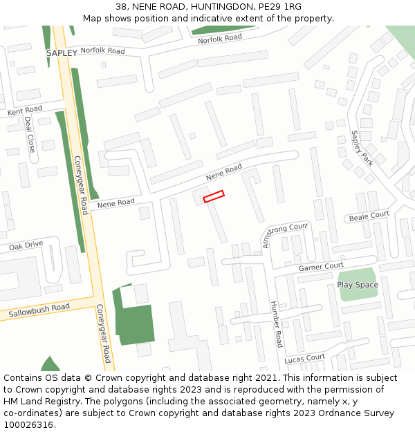 38, NENE ROAD, HUNTINGDON, PE29 1RG: Location map and indicative extent of plot