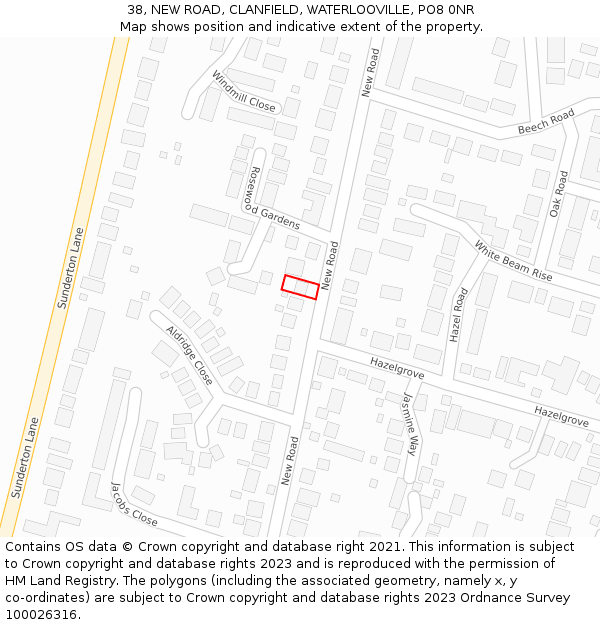 38, NEW ROAD, CLANFIELD, WATERLOOVILLE, PO8 0NR: Location map and indicative extent of plot