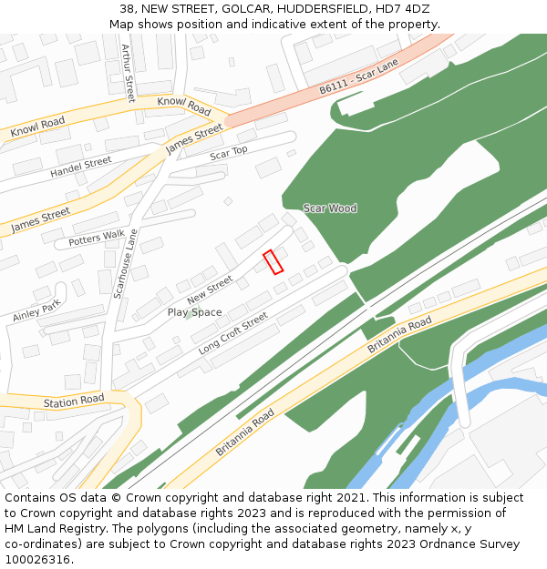 38, NEW STREET, GOLCAR, HUDDERSFIELD, HD7 4DZ: Location map and indicative extent of plot