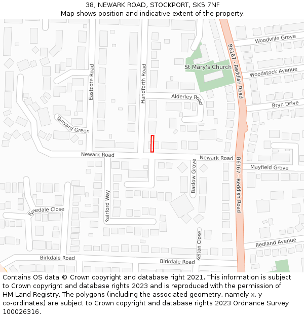 38, NEWARK ROAD, STOCKPORT, SK5 7NF: Location map and indicative extent of plot