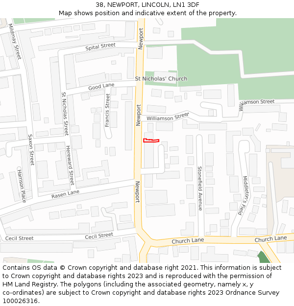 38, NEWPORT, LINCOLN, LN1 3DF: Location map and indicative extent of plot