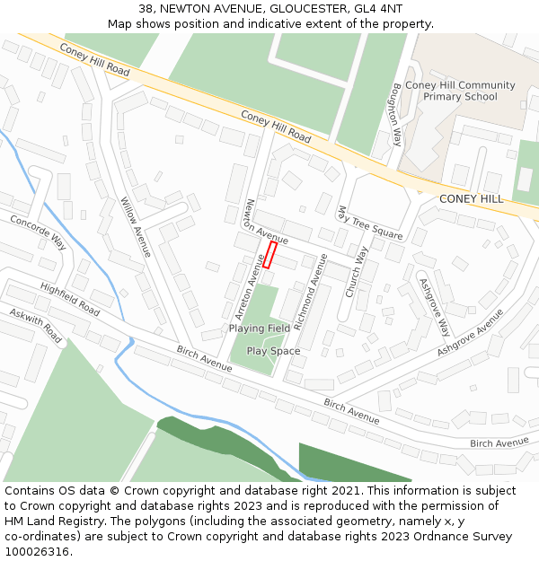 38, NEWTON AVENUE, GLOUCESTER, GL4 4NT: Location map and indicative extent of plot