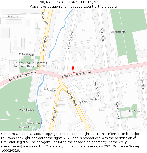 38, NIGHTINGALE ROAD, HITCHIN, SG5 1RE: Location map and indicative extent of plot