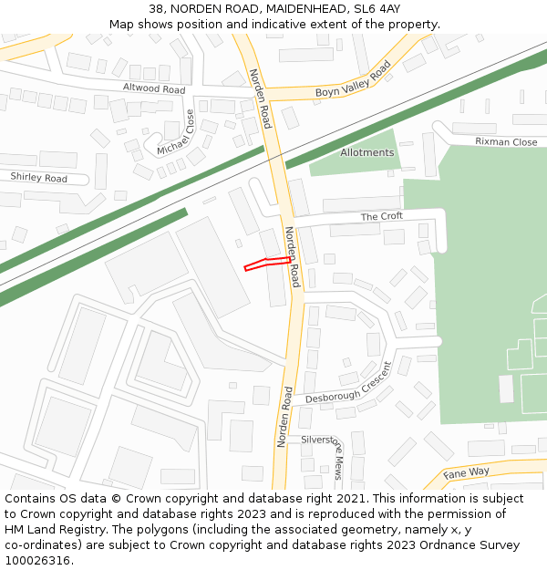 38, NORDEN ROAD, MAIDENHEAD, SL6 4AY: Location map and indicative extent of plot