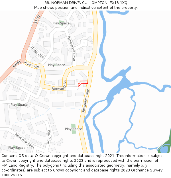 38, NORMAN DRIVE, CULLOMPTON, EX15 1XQ: Location map and indicative extent of plot