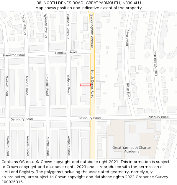 38, NORTH DENES ROAD, GREAT YARMOUTH, NR30 4LU: Location map and indicative extent of plot