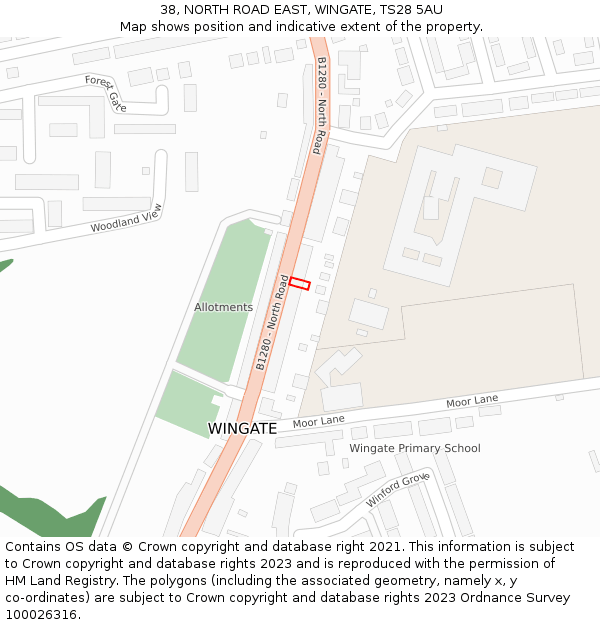 38, NORTH ROAD EAST, WINGATE, TS28 5AU: Location map and indicative extent of plot