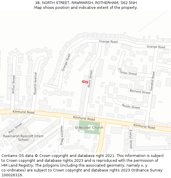 38, NORTH STREET, RAWMARSH, ROTHERHAM, S62 5NH: Location map and indicative extent of plot