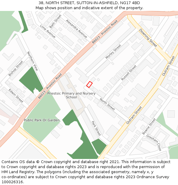 38, NORTH STREET, SUTTON-IN-ASHFIELD, NG17 4BD: Location map and indicative extent of plot