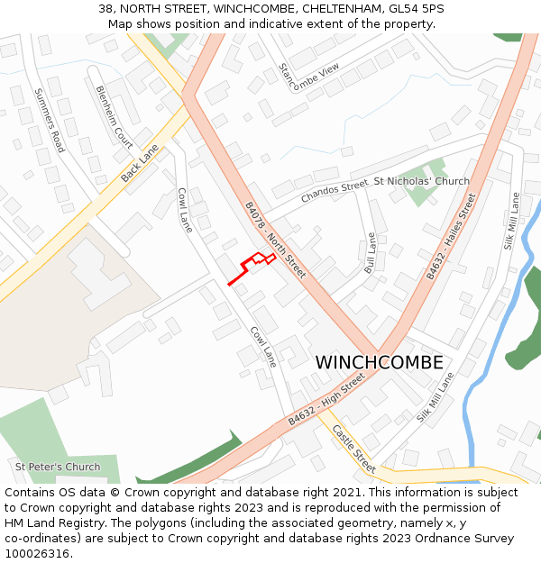 38, NORTH STREET, WINCHCOMBE, CHELTENHAM, GL54 5PS: Location map and indicative extent of plot