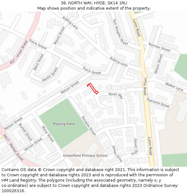 38, NORTH WAY, HYDE, SK14 1RU: Location map and indicative extent of plot